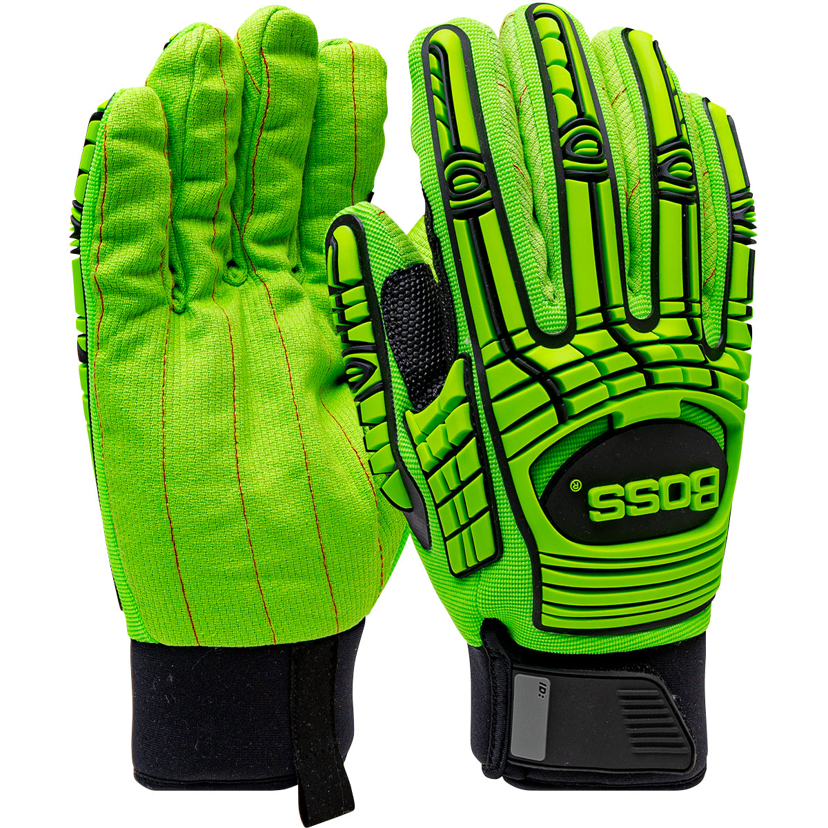 Boss® Green Corded Cotton Palm and Spandex Back with TPR Impact Protection - Insulated & Waterproof