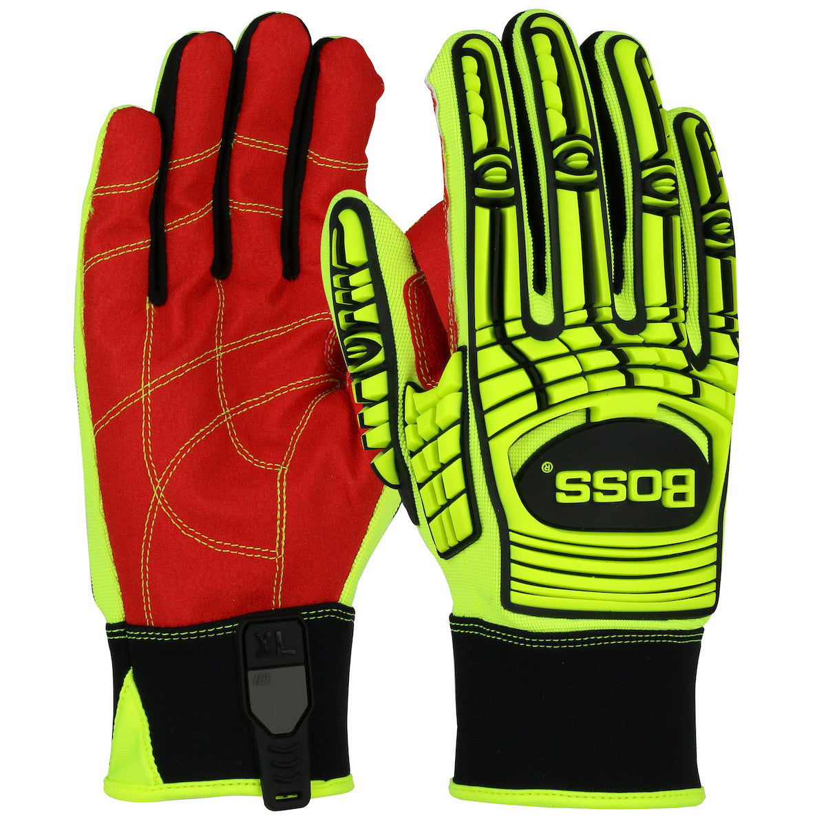 Boss® Red PVC Grip Palm and Spandex Back - TPR Impact Protection