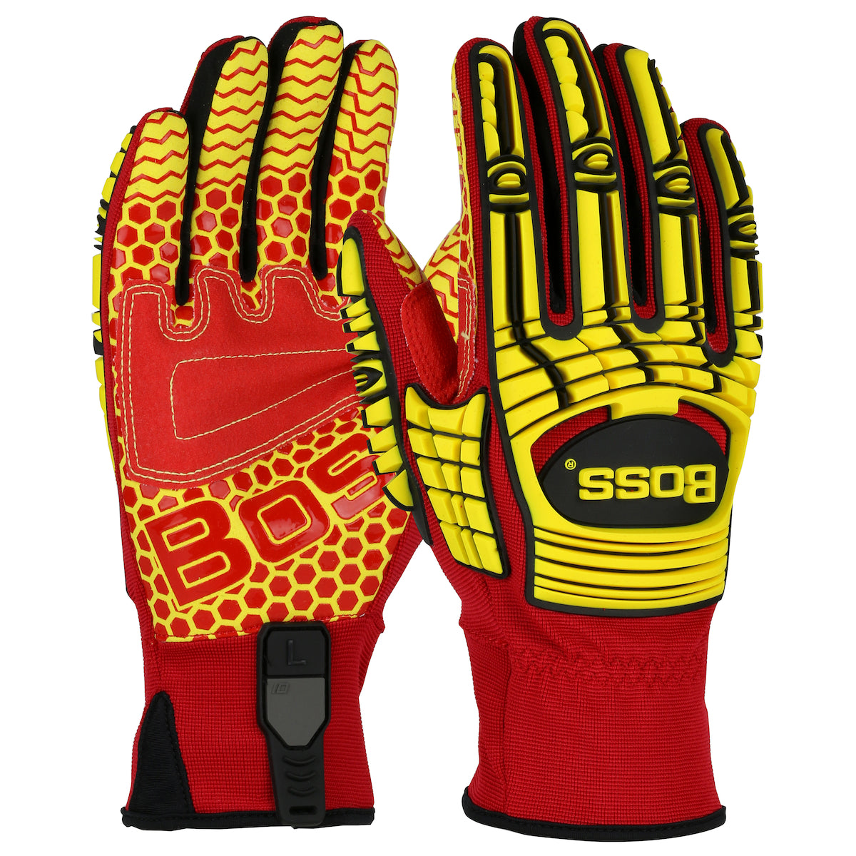 Boss®: Synthetic Leather Palm with Red Silicone Grip and Spandex Back