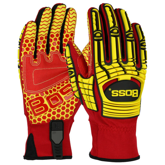 Boss®: Synthetic Leather Palm with Red Silicone Grip and Spandex Back