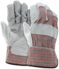 Cowhide Split Leather Palm Work Gloves, Wing Thumb, Starched Safety Cuff