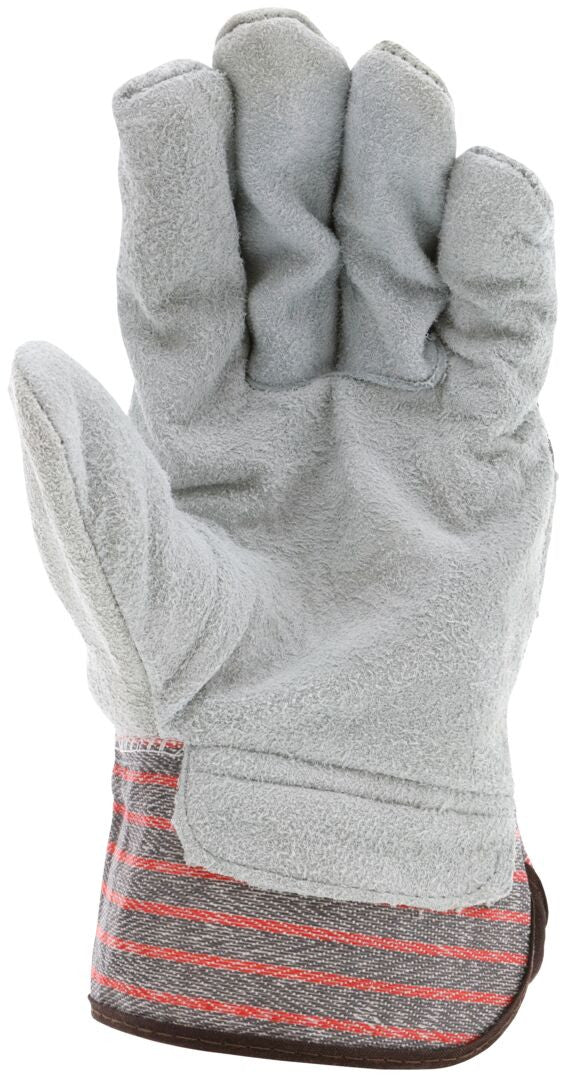 Cowhide Split Leather Palm Work Gloves, Wing Thumb, Starched Safety Cuff