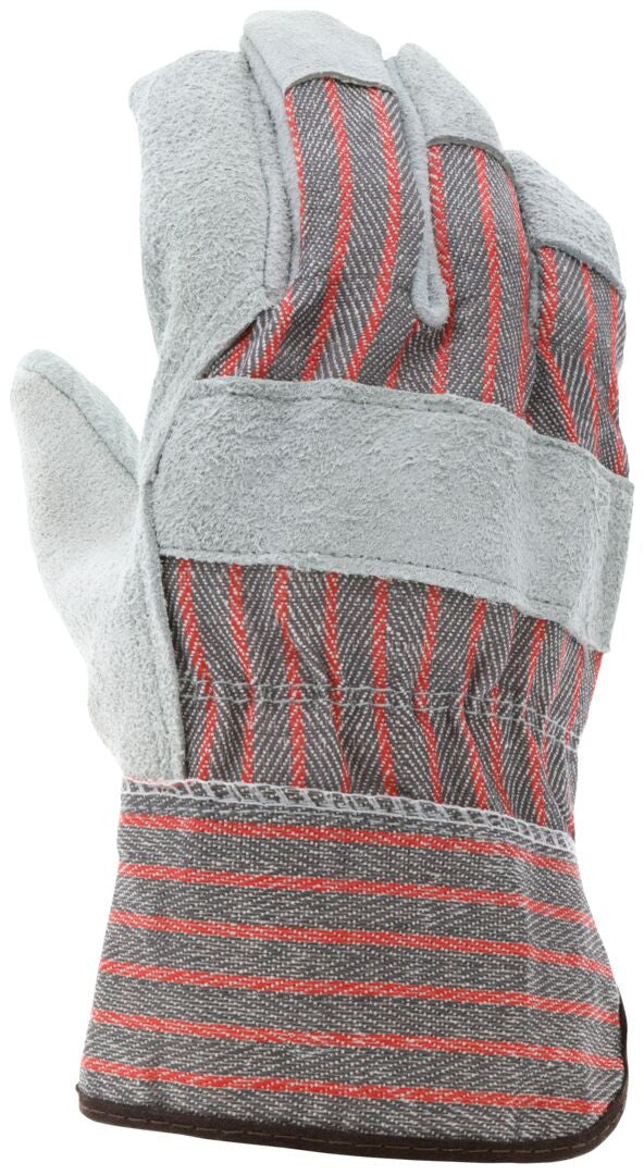 Cowhide Split Leather Palm Work Gloves, Wing Thumb, Starched Safety Cuff