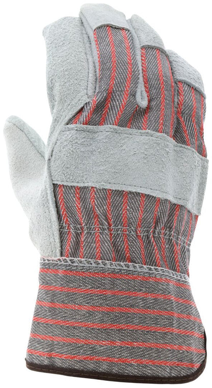 Cowhide Split Leather Palm Work Gloves, Wing Thumb, Starched Safety Cuff