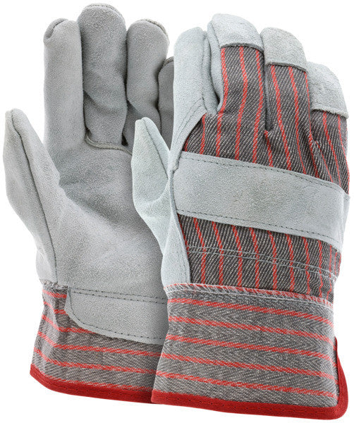Cowhide Split Leather Palm Work Gloves, Wing Thumb, Starched Safety Cuff