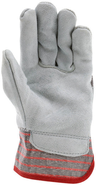 Cowhide Split Leather Palm Work Gloves, Wing Thumb, Starched Safety Cuff