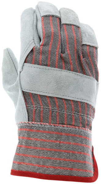 Cowhide Split Leather Palm Work Gloves, Wing Thumb, Starched Safety Cuff