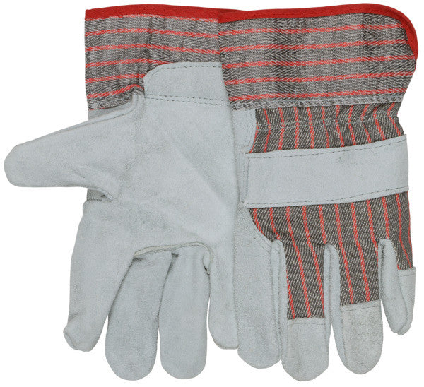 Cowhide Split Leather Palm Work Gloves, Wing Thumb, Starched Safety Cuff