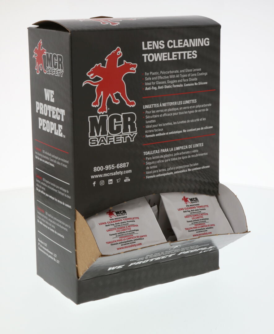 MCR Safety LCT - Lens Cleaning Towelettes - 100 Individually Wrapped Wipes per Box - 25 Boxes per Case - For Plastic, Polycarbonate, and Glass Lenses — manufacturer image 2