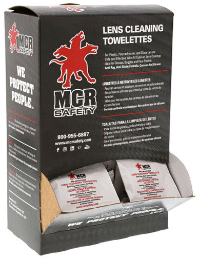 MCR Safety LCT - Lens Cleaning Towelettes - 100 Individually Wrapped Wipes per Box - 25 Boxes per Case - For Plastic, Polycarbonate, and Glass Lenses