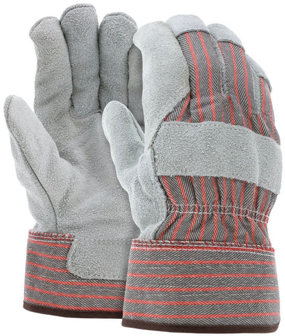Insulated Cowhide Split Leather Palm Gloves, Fleece Lined, Rubberized Safety Cuff
