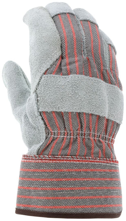 Insulated Cowhide Split Leather Palm Gloves, Fleece Lined, Rubberized Safety Cuff