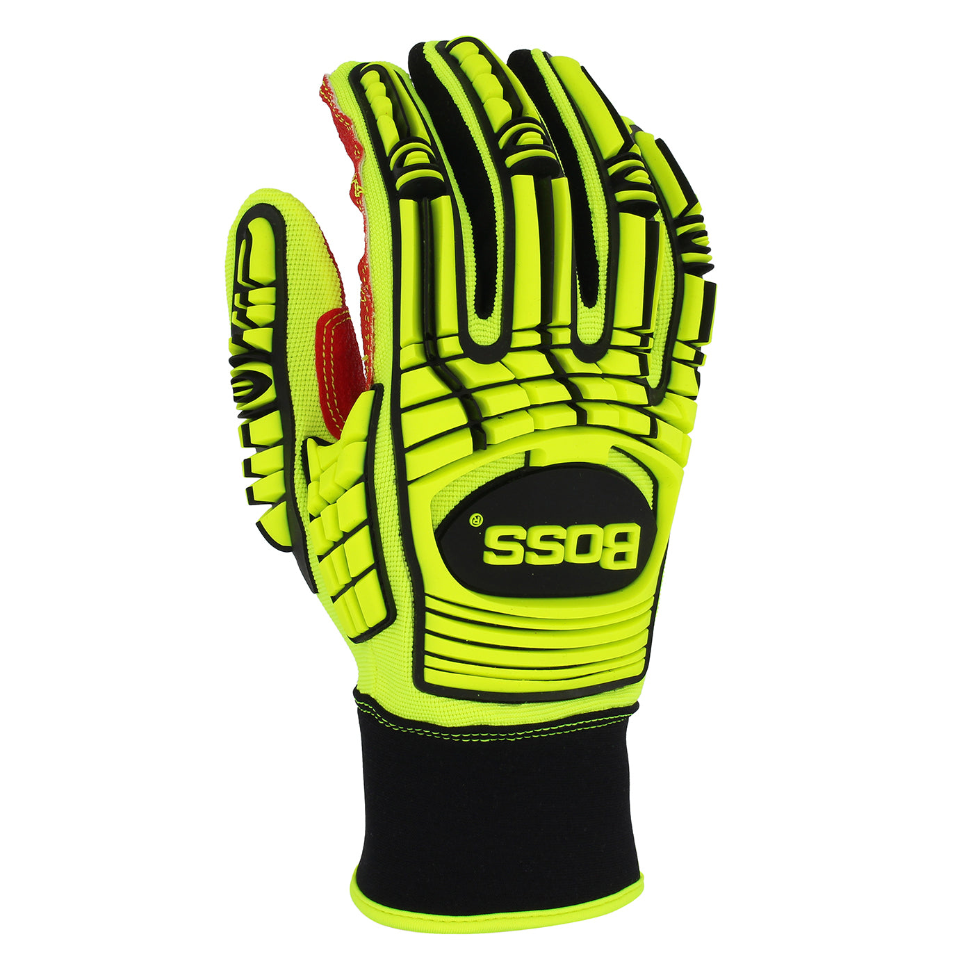 Boss® Red PVC Grip Palm and Spandex Back - TPR Impact Protection
