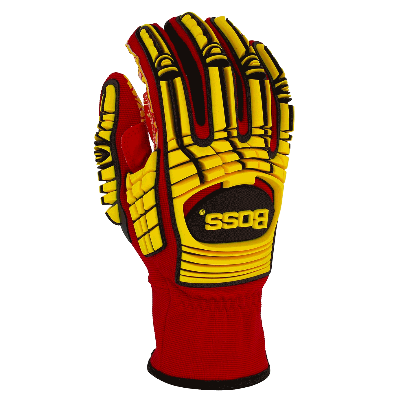 Boss®: Synthetic Leather Palm with Red Silicone Grip and Spandex Back