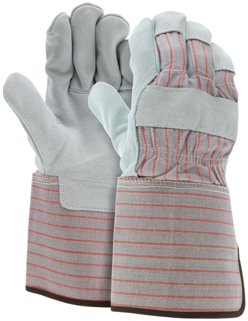 Shoulder Split Leather Palm Gauntlet Gloves, Rubberized Safety Cuff