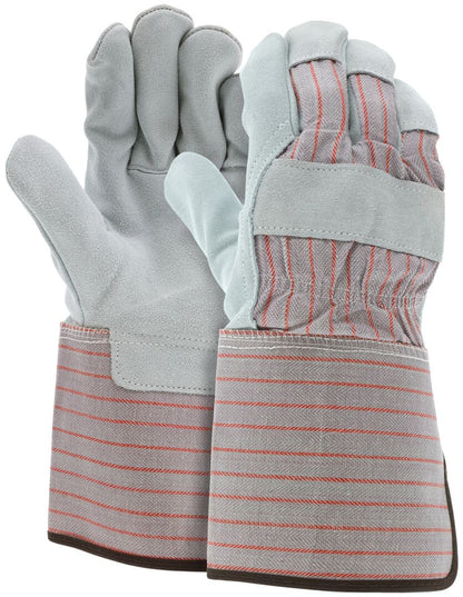 Shoulder Split Leather Palm Gauntlet Gloves, Rubberized Safety Cuff