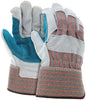 Double Palm Cowhide Split Leather Work Gloves, Rubberized Safety Cuff, Wing Thumb