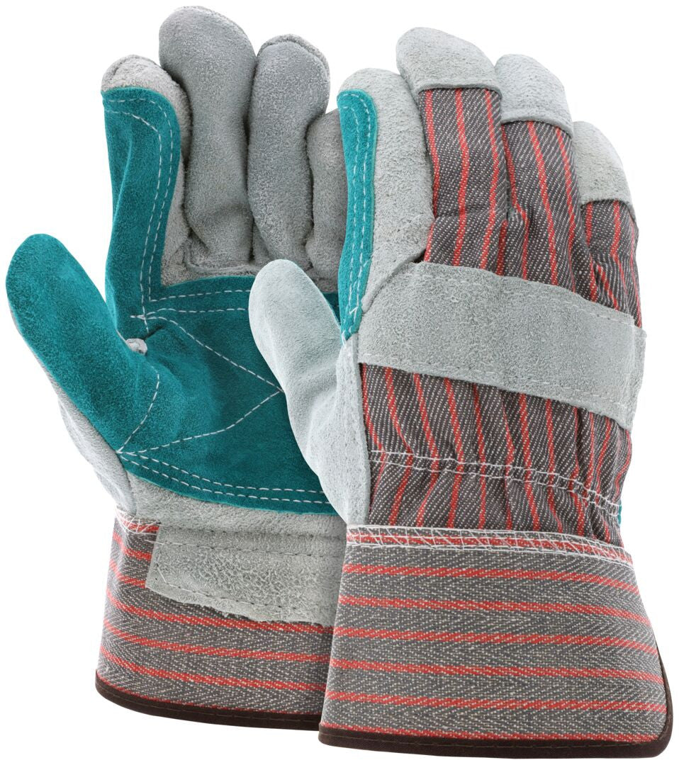 Cowhide Split Leather Palm Gloves, Jointed Double Palm, Rubberized Safety Cuff