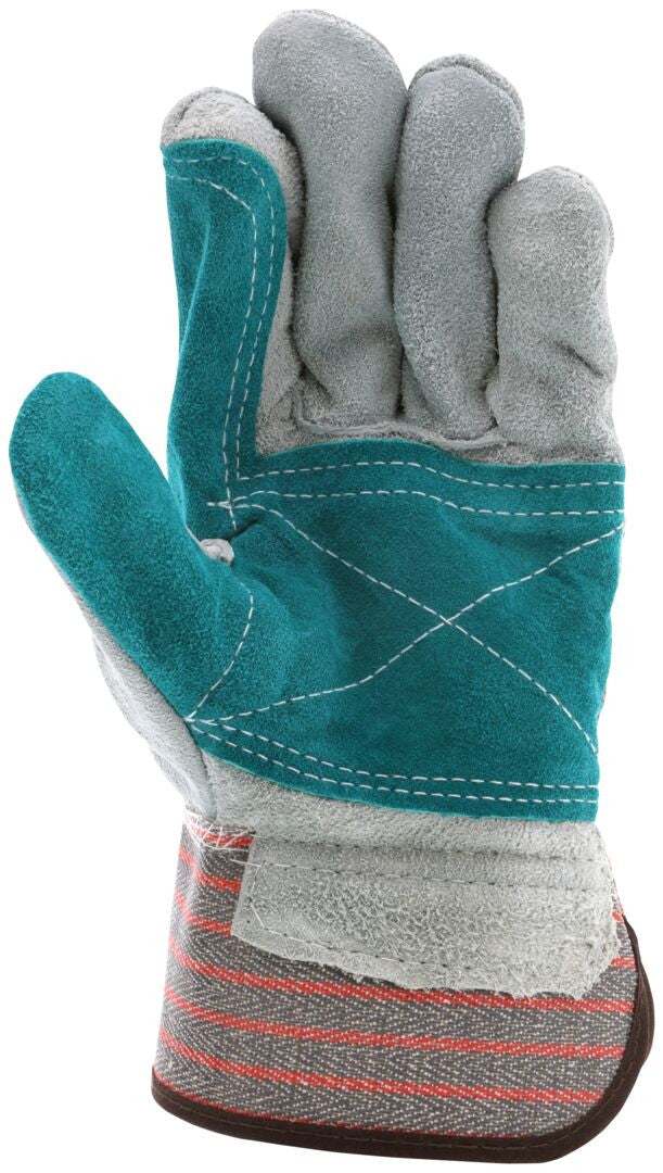Cowhide Split Leather Palm Gloves, Jointed Double Palm, Rubberized Safety Cuff
