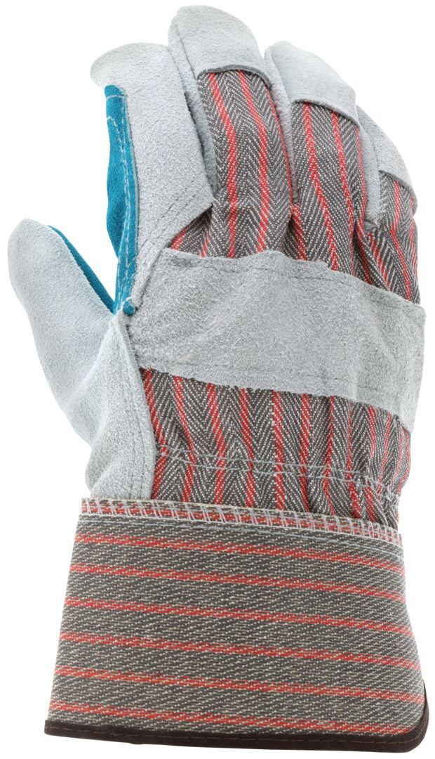 Double Palm Cowhide Split Leather Work Gloves, Rubberized Safety Cuff, Wing Thumb