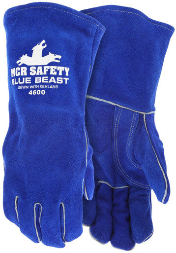 MCR Safety 4600 - MCR Safety Blue Beast - Leather Welding Work Gloves - Jersey Lined - Premium A Grade Side Split Leather - Reinforced Palm and Thumb Strap - Wing Thumb Design - Sewn with Kevlar® — Sold by Pair