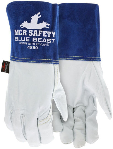 MCR Safety 4850 - MCR Safety Blue Beast - Leather Welding Work Gloves - Premium Top Grain Goatskin Leather - 4.5 Inch Cowskin Split Leather Cuff - Sewn with Kevlar® — Sold by Pair