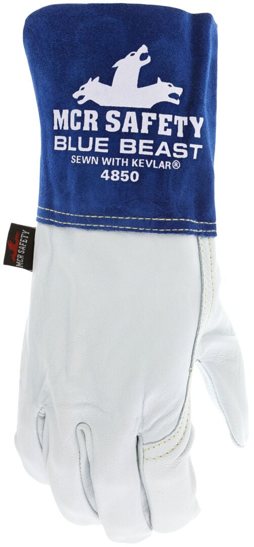 MCR Safety 4850 - MCR Safety Blue Beast - Leather Welding Work Gloves - Premium Top Grain Goatskin Leather - 4.5 Inch Cowskin Split Leather Cuff - Sewn with Kevlar® — Sold by Pair — manufacturer image 4