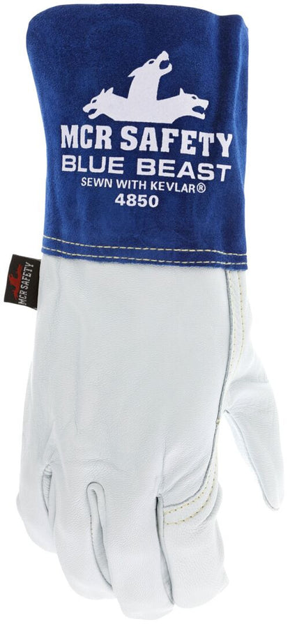 MCR Safety 4850 - MCR Safety Blue Beast - Leather Welding Work Gloves - Premium Top Grain Goatskin Leather - 4.5 Inch Cowskin Split Leather Cuff - Sewn with Kevlar® — Sold by Pair — manufacturer image 4