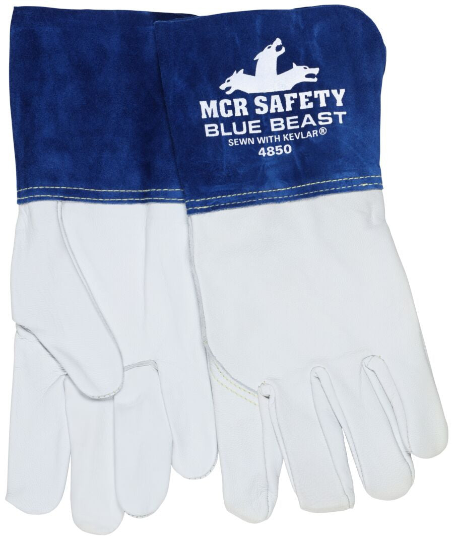 MCR Safety 4850 - MCR Safety Blue Beast - Leather Welding Work Gloves - Premium Top Grain Goatskin Leather - 4.5 Inch Cowskin Split Leather Cuff - Sewn with Kevlar® — Sold by Each — manufacturer image 5