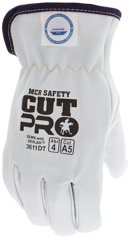 3611DT - Leather Drivers Work Gloves - Premium A Grade Grain Goatskin - Dyneema® Diamond Technology Lining - Cut Resistant Gloves - Keystone Thumb - Natural Lanolin Content Keeps Gloves and Hands Soft