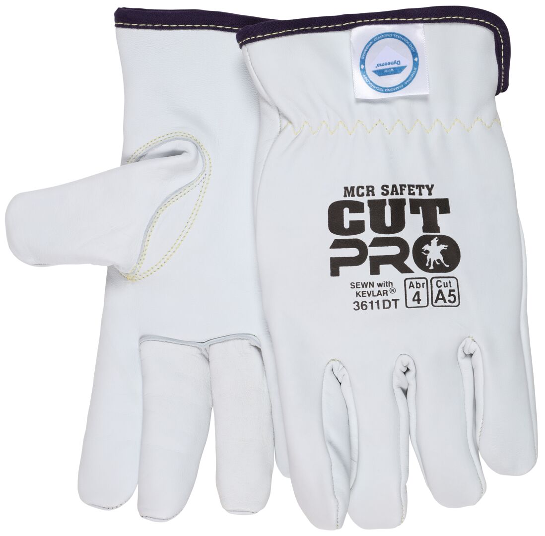 3611DT - Leather Drivers Work Gloves - Premium A Grade Grain Goatskin - Dyneema® Diamond Technology Lining - Cut Resistant Gloves - Keystone Thumb - Natural Lanolin Content Keeps Gloves and Hands Soft