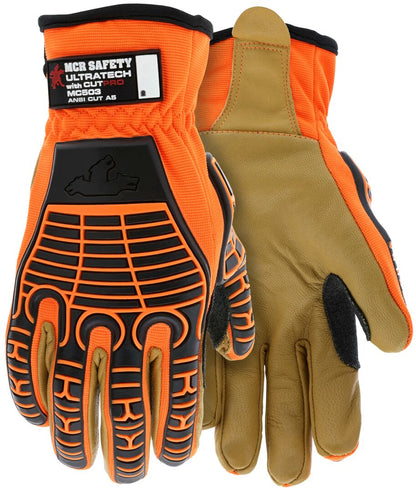 MC503 - MCR Safety UltraTech® Mechanics Gloves - Hi-Visibility Cut and Abrasion Resistant Gloves - Dyneema® Diamond Technology Lining Provides Excellent Cut Resistance