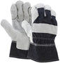 Split Cowhide Leather Palm Work Gloves, Patch Palm, Wing Thumb, Denim Safety Cuff