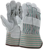 Split Leather Palm Work Gloves, Cowhide, Rubberized Safety Cuff, Wing Thumb