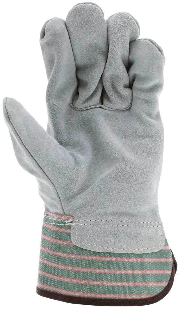 Split Leather Palm Work Gloves, Cowhide, Rubberized Safety Cuff, Wing Thumb
