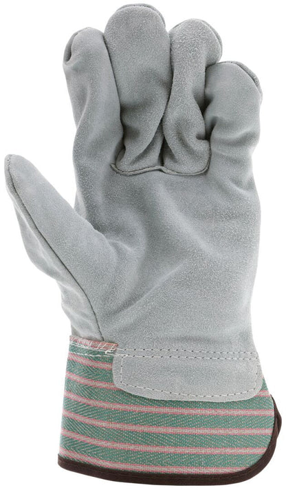 Split Leather Palm Work Gloves, Cowhide, Rubberized Safety Cuff, Wing Thumb