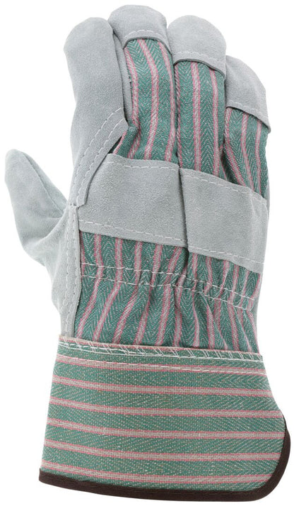 Split Leather Palm Work Gloves, Cowhide, Rubberized Safety Cuff, Wing Thumb
