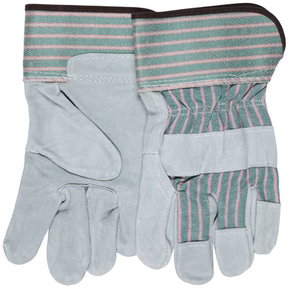 Split Leather Palm Work Gloves, Cowhide, Rubberized Safety Cuff, Wing Thumb