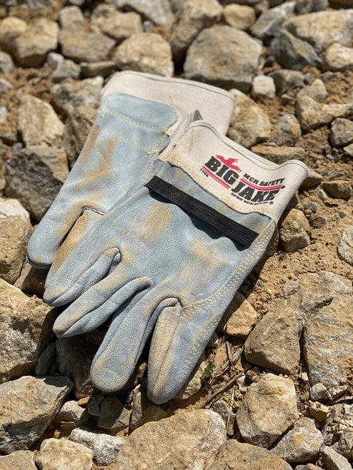 1745 - Big Jake® Series - Leather Palm Work Gloves - Inner Double Palm - Premium A+ Split Side Leather - Full Leather Back - 2.5-Inch Rubberized Safety Cuff - Elastic Strap Back - Constructed with Premium Components