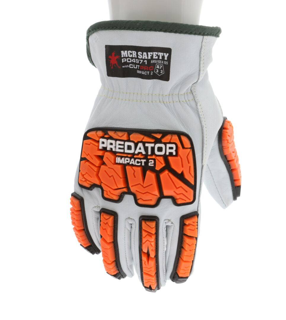 PD4971 - Predator® Mechanics Gloves - Goatskin Leather Drivers Work Gloves - Tire Tread TPR Back, Fingers, and Thumb - 360° Cut Resistant Liner - TPR Back Provides Level 2 Impact Protection
