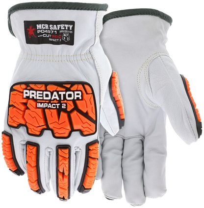 PD4971 - Predator® Mechanics Gloves - Goatskin Leather Drivers Work Gloves - Tire Tread TPR Back, Fingers, and Thumb - 360° Cut Resistant Liner - TPR Back Provides Level 2 Impact Protection