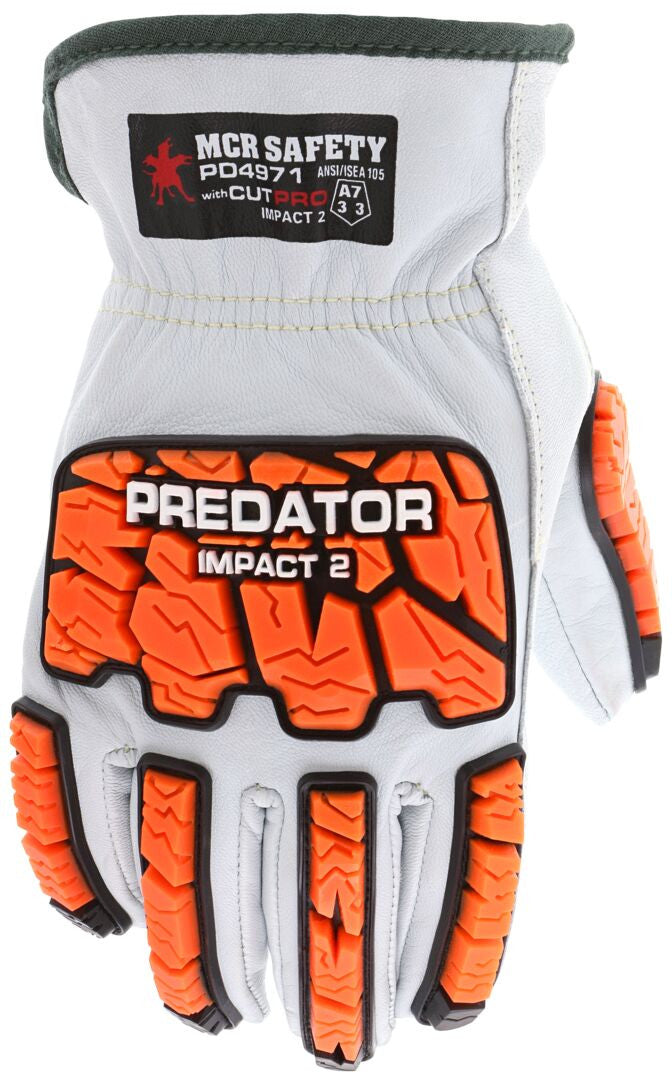 PD4971 - Predator® Mechanics Gloves - Goatskin Leather Drivers Work Gloves - Tire Tread TPR Back, Fingers, and Thumb - 360° Cut Resistant Liner - TPR Back Provides Level 2 Impact Protection