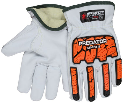 PD4971 - Predator® Mechanics Gloves - Goatskin Leather Drivers Work Gloves - Tire Tread TPR Back, Fingers, and Thumb - 360° Cut Resistant Liner - TPR Back Provides Level 2 Impact Protection