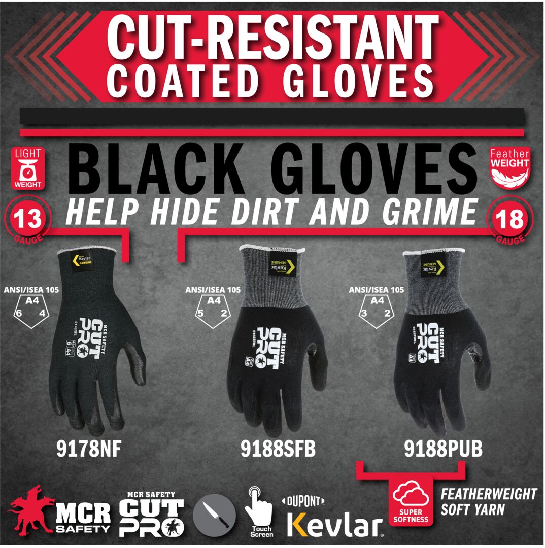 9178NF - MCR Safety CutPro® - 13 Gauge Black DuPont™ Kevlar® Aramid / Synthetic Shell - Cut Resistant Work Gloves - Nitrile Foam Coated Palm and Fingertips - Nitrile Foam Provides Excellent Wet and Dry Grip