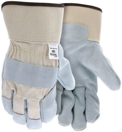 1500K - Leather Palm Work Gloves - Select A Grade Split Shoulder Leather - 2.5 Inch Rubberized Safety Cuff - Sewn with DuPont™ Kevlar®