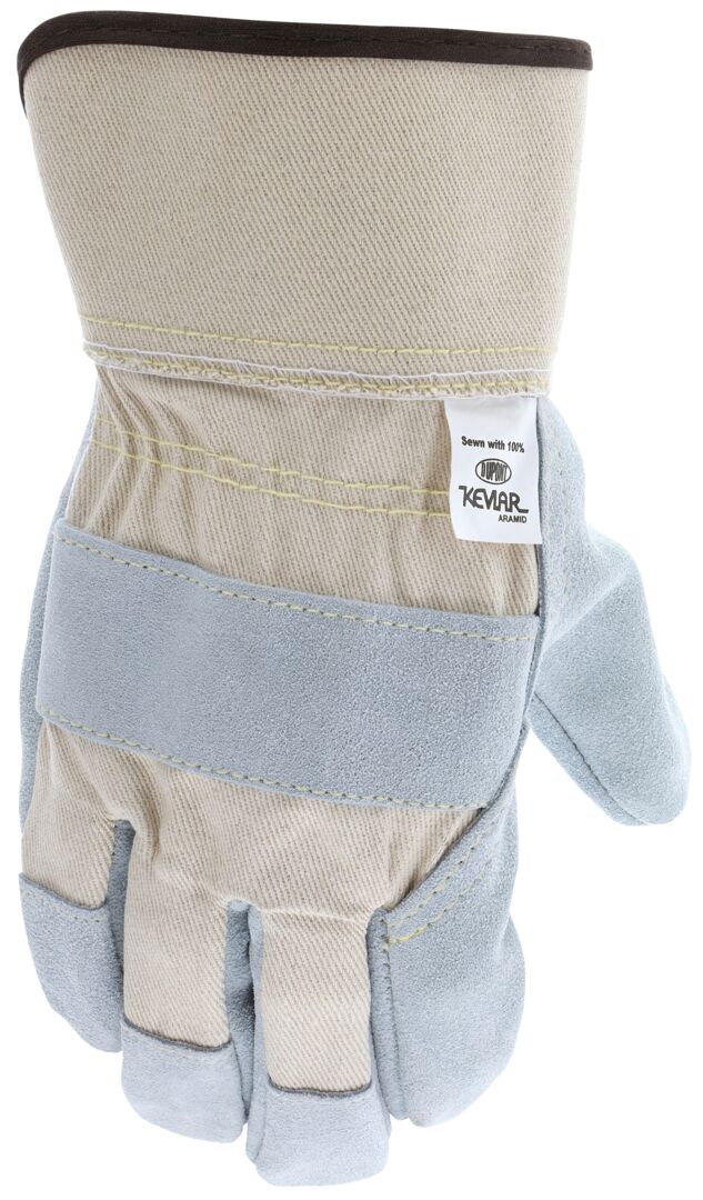 1500K - Leather Palm Work Gloves - Select A Grade Split Shoulder Leather - 2.5 Inch Rubberized Safety Cuff - Sewn with DuPont™ Kevlar®