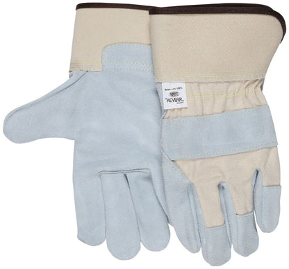 1500K - Leather Palm Work Gloves - Select A Grade Split Shoulder Leather - 2.5 Inch Rubberized Safety Cuff - Sewn with DuPont™ Kevlar®