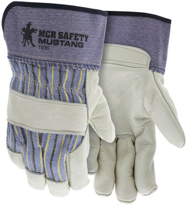 MCR Safety 1935 - Mustang Series - Leather Palm Work Gloves - Premium A Grade Grain Leather - 2.5 Inch Rubberized Safety Cuff