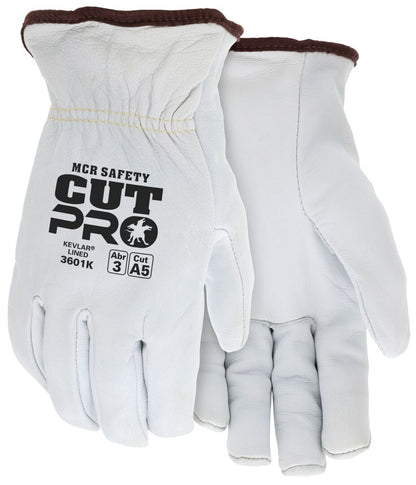 3601K - Leather Drivers Work Gloves - Premium A Grade Grain Goatskin - Lined with DuPont™ Kevlar Aramid / Synthetic - Cut Resistant - Arc rating of 37.5 cal/cm²