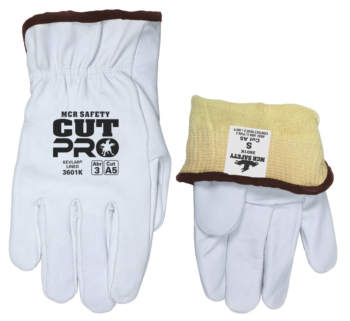3601K - Leather Drivers Work Gloves - Premium A Grade Grain Goatskin - Lined with DuPont™ Kevlar Aramid / Synthetic - Cut Resistant - Arc rating of 37.5 cal/cm²